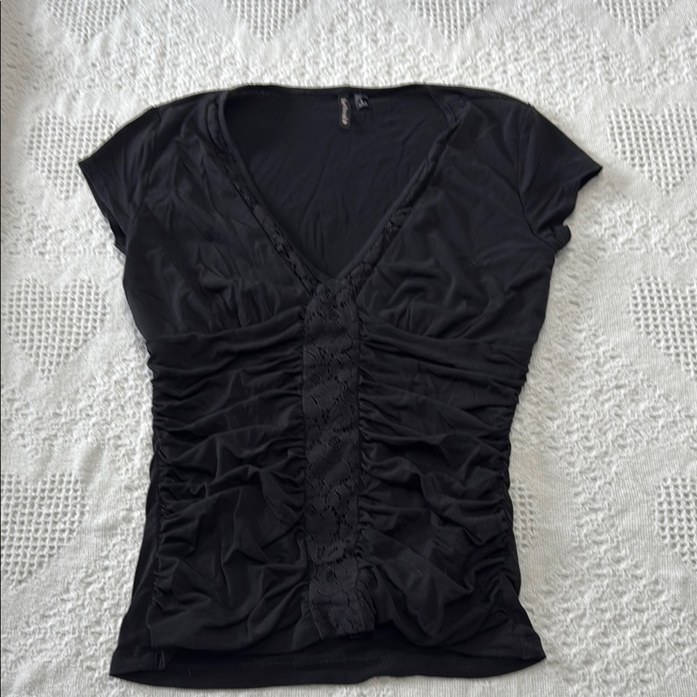 Heart Soul Black V-Neck Ruched Women's Top (S)
